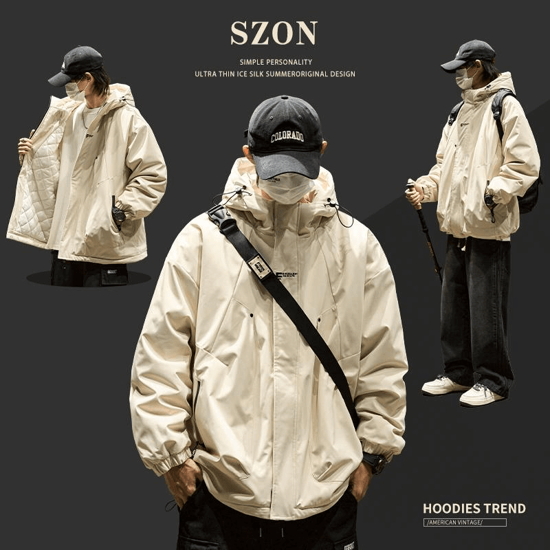 FAVMARTHA 棉服男潮牌美式复古机能连帽三防冲锋衣外套男士冬季宽