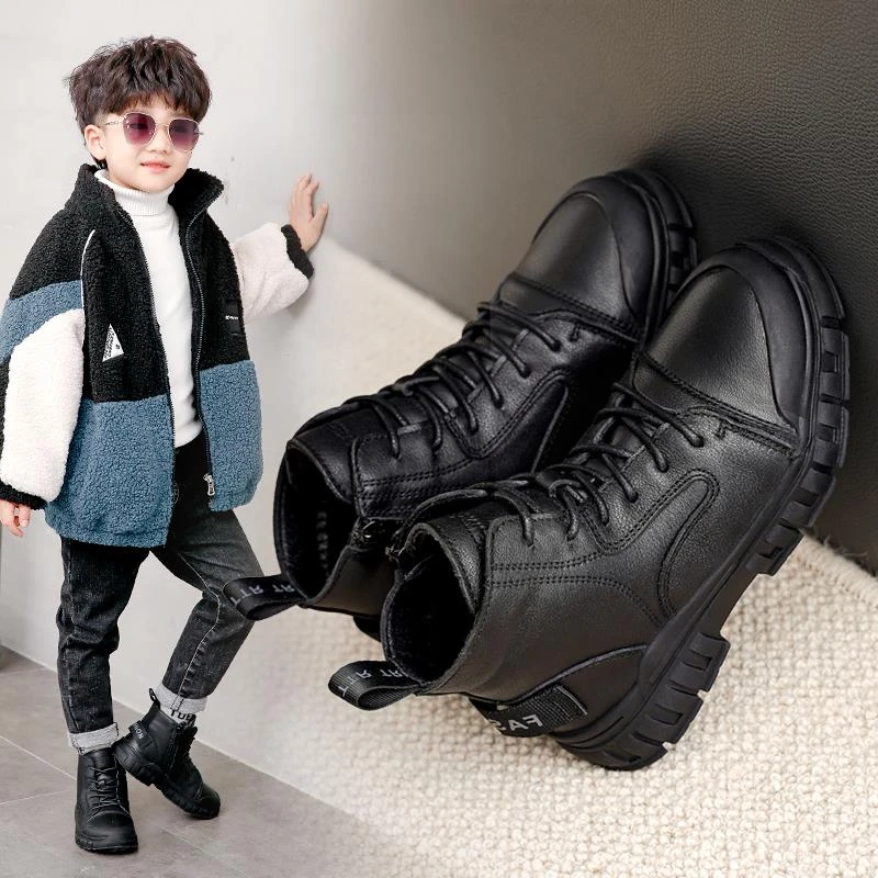 FAVMARTHA.男童马丁靴2025秋冬季新款儿童靴子加绒雪地靴皮棉鞋大