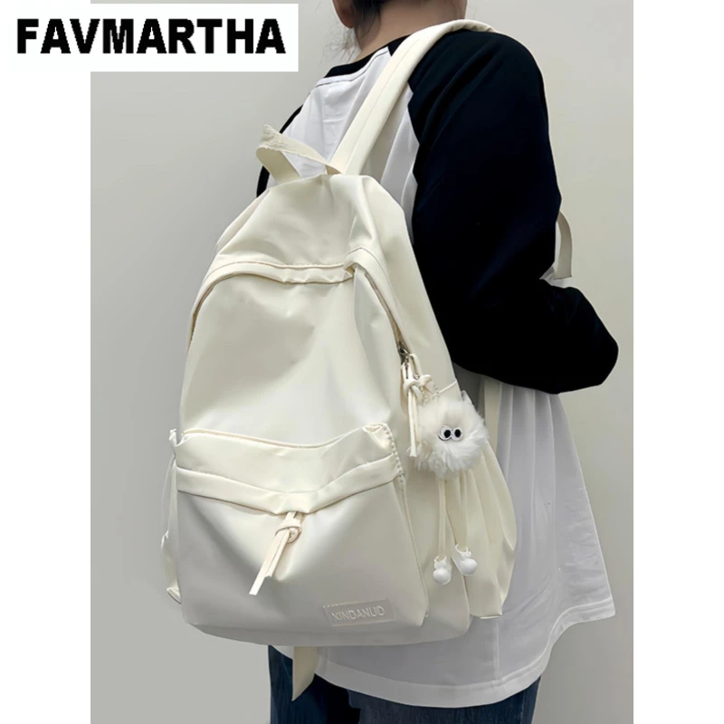 FAVMARTHA 书包韩版初中小学生高中大学生简约百搭纯色大容量双肩