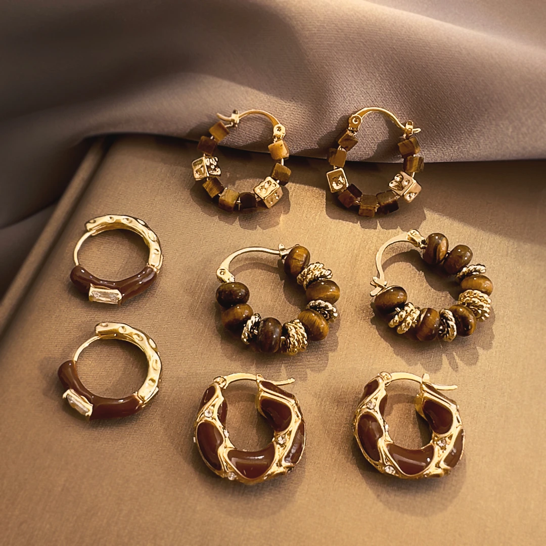 冬季适合戴的耳环 美拉德咖色耳扣小众设计高级感耳钉