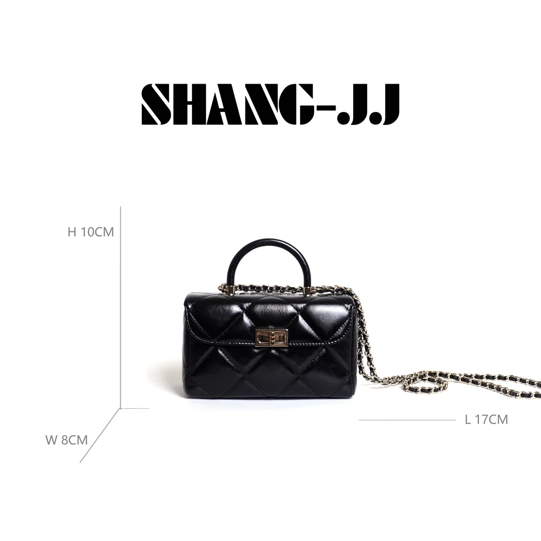 【小方盒】真皮包包小香风手提单肩斜挎菱格链条盒子包q130439p