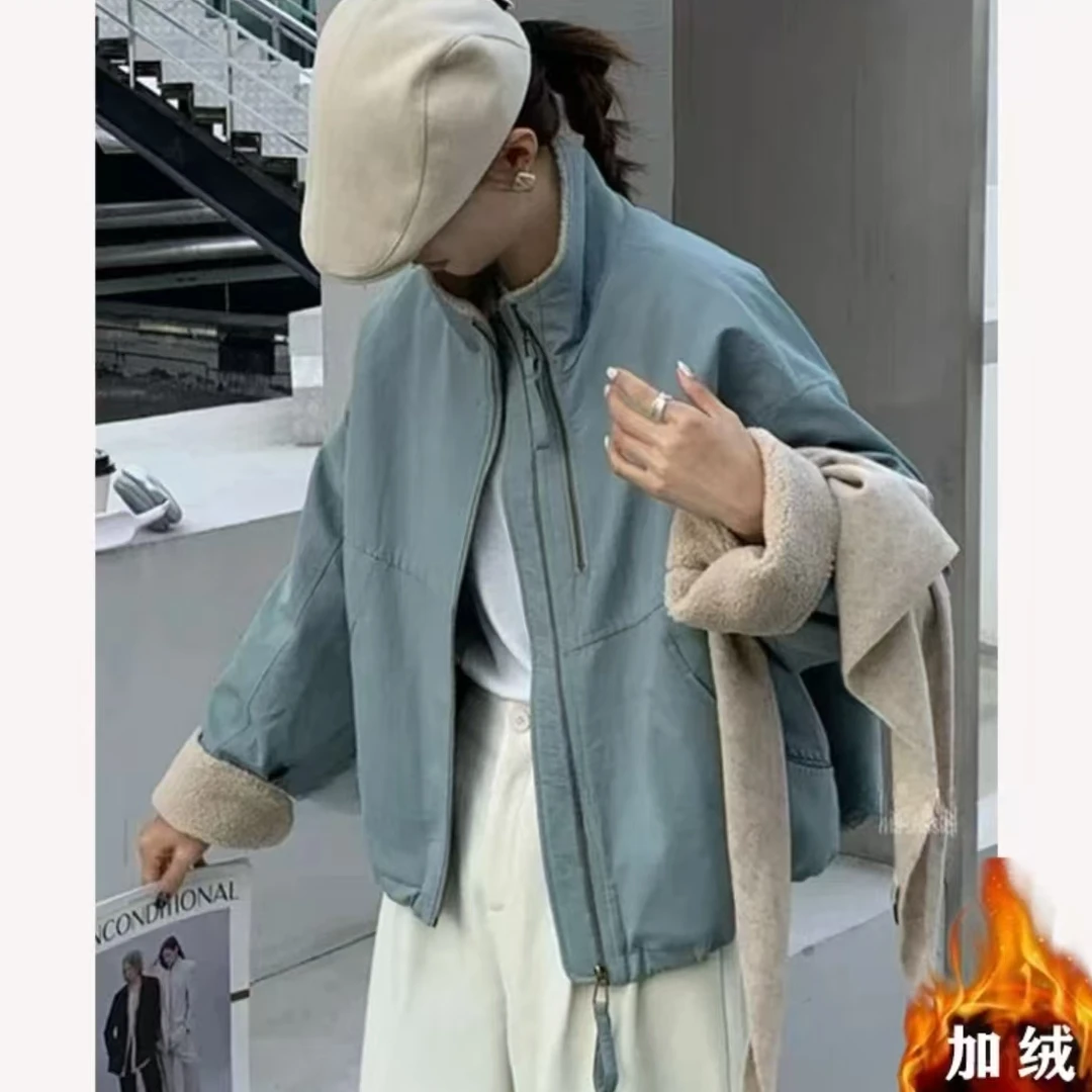 毛毛短款女小个子冬季韩版休闲宽松棉服短外套