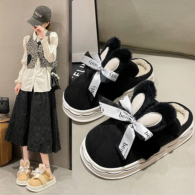 【优遇家】秋冬新款蝴蝶结花瓣底网红时尚加厚加绒居家女生棉拖鞋