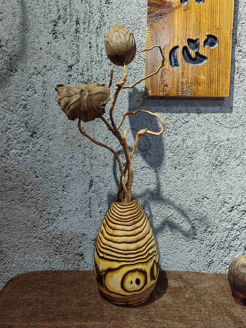 侘寂风天然纹理创意花器禅意工艺品摆件茶室书房桌面精美复古老料