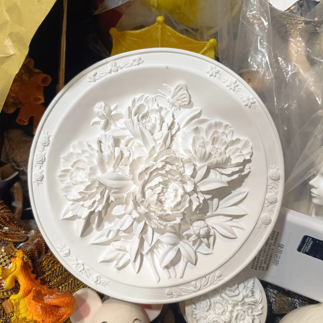 香薰石膏装饰牡丹盘手工制作