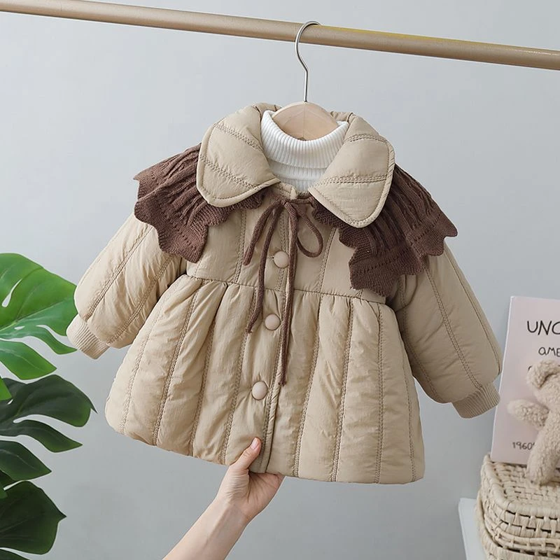 哆哆童装女童冬季中长款加绒厚服外套儿童冬装女宝宝衣小童袄秋冬