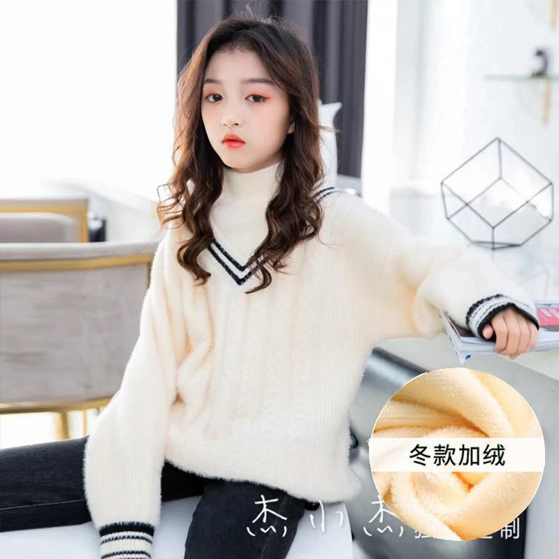 哆哆童装水貂女童毛衣年新款套头针织衫秋冬洋气中大童儿童加厚打