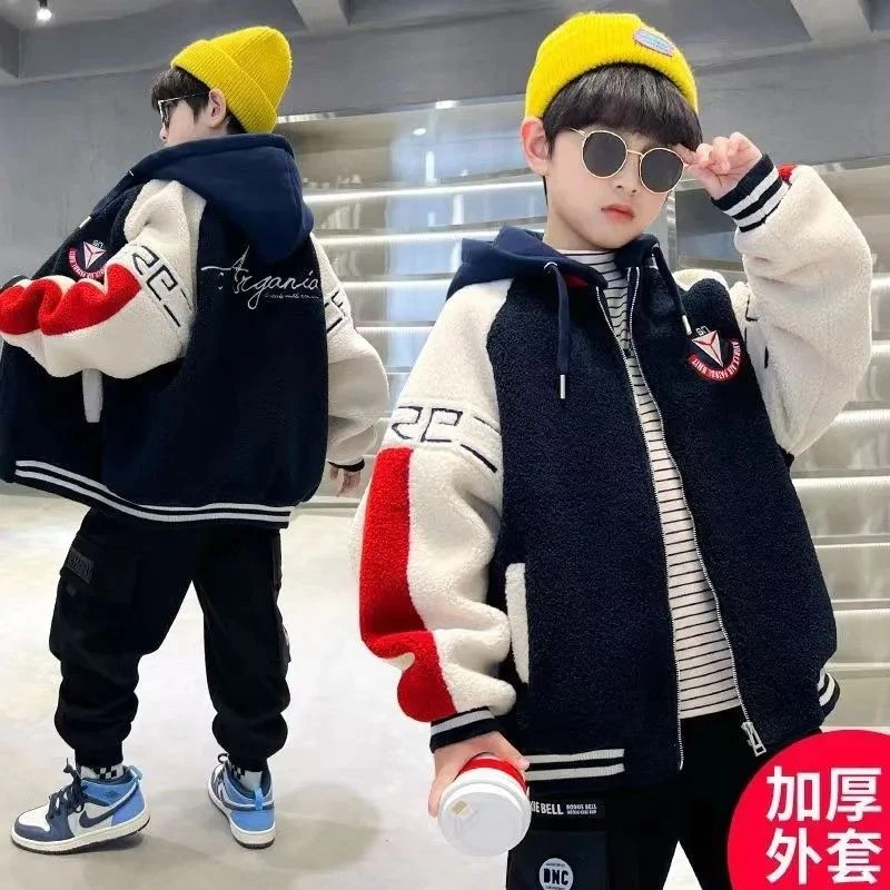 哆哆童装男童加厚外套秋冬款新款儿童羊羔绒毛毛衣中大童夹男孩潮