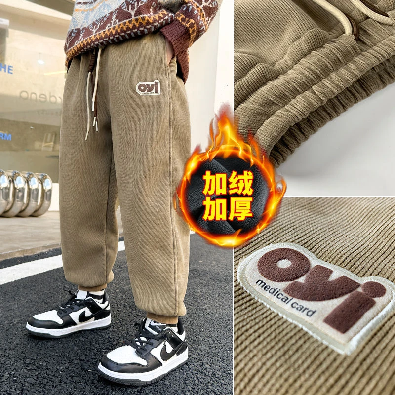 哆哆童装男童灯芯绒裤子加绒加厚冬季款儿童条绒裤中大童休闲
