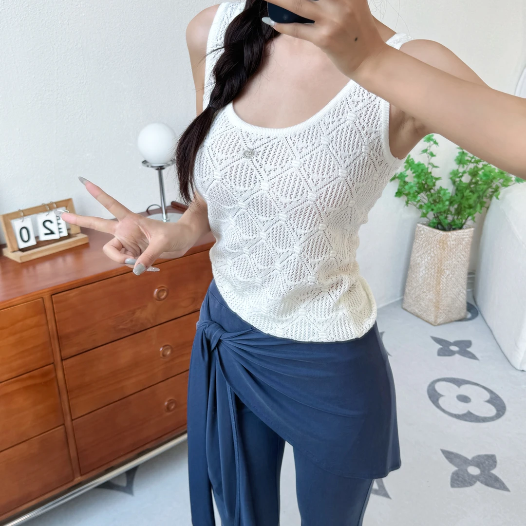 语宸白色修身气质镂空针织背心吊带夏季时尚女背心打底无袖