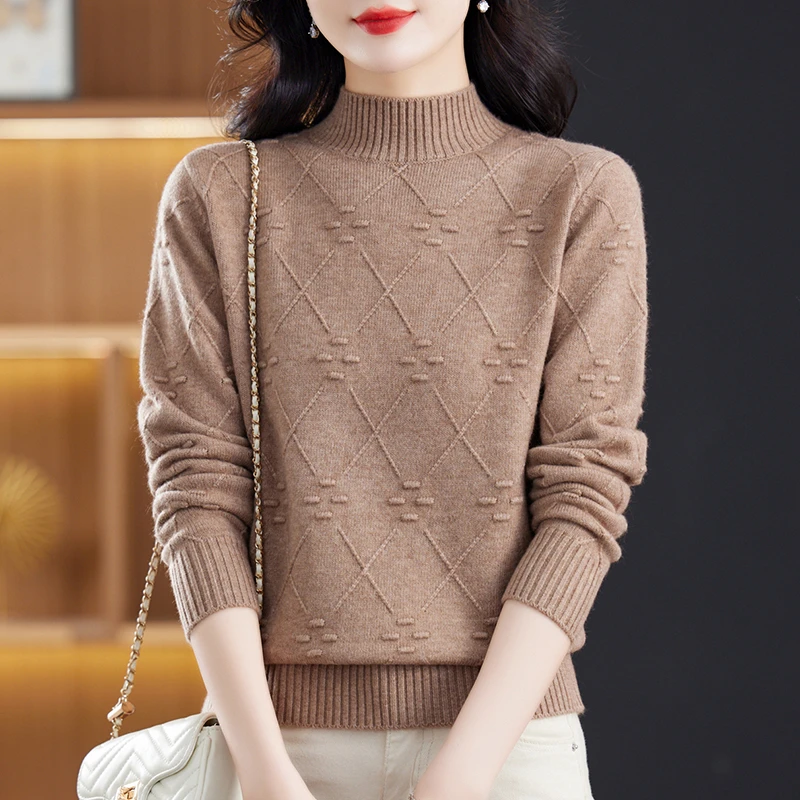 【羊毛衫】冬季半高领套头针织衫女宽松毛衣中年妈妈洋气百搭打底衫