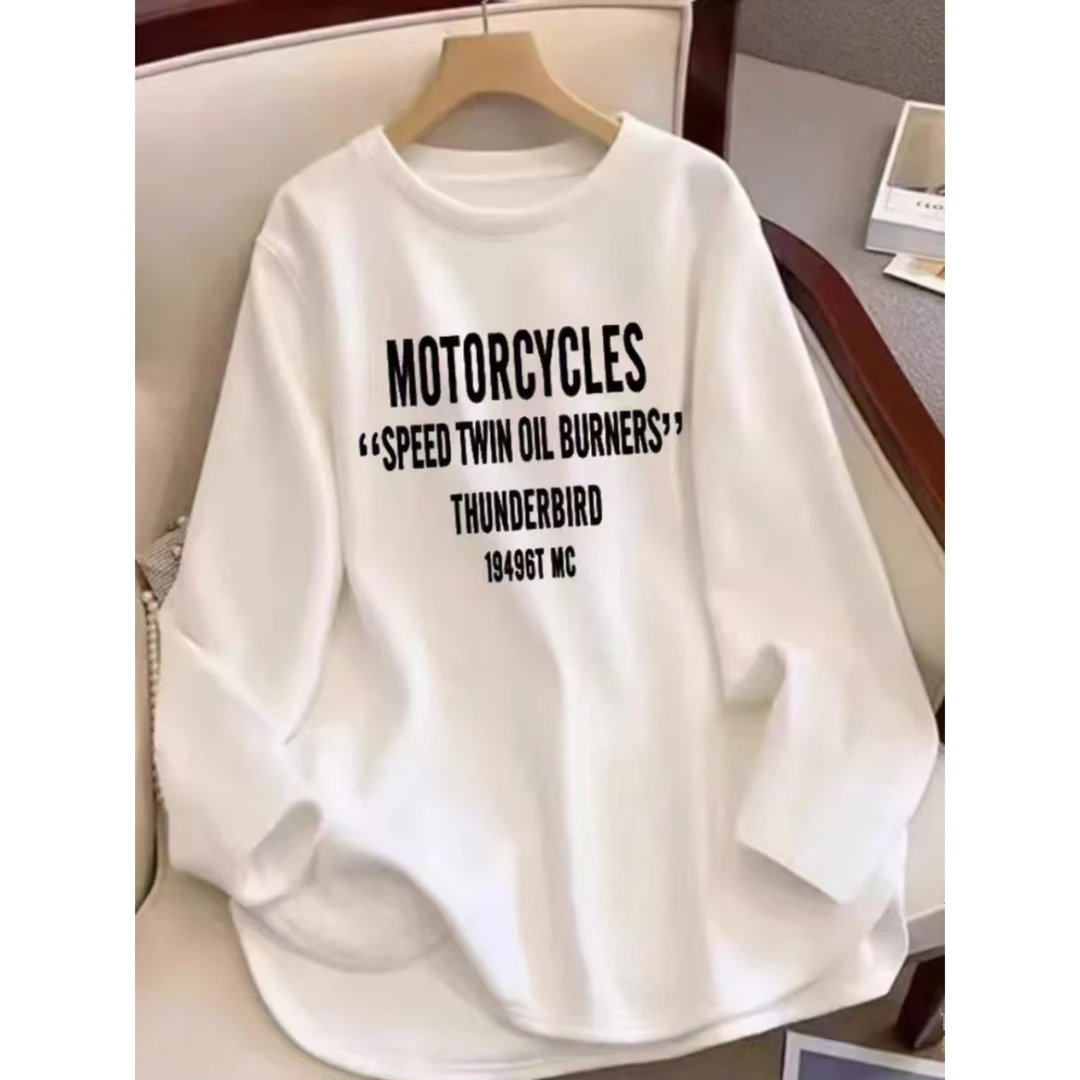 2403-2024年秋冬新款简约时尚休闲字母显瘦百搭加绒T恤