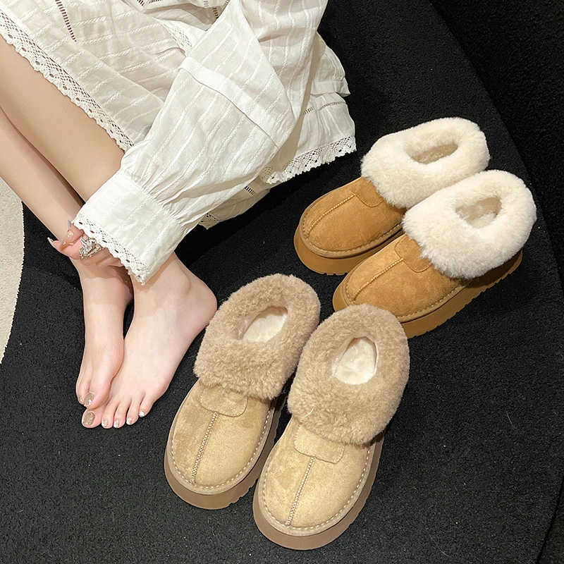 皮毛一体雪地靴女冬2023年新款网红洋气加绒加厚面包厚底毛毛棉鞋