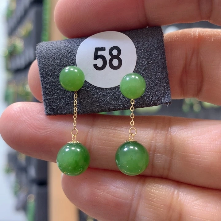 和田玉耳饰18K金镶嵌