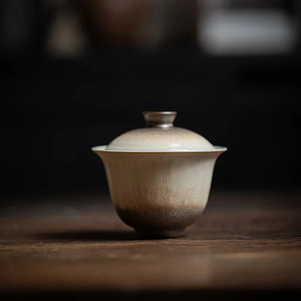 慕兮 松烟柴烧窑变盖碗仿古陶瓷茶具泡茶碗家用茶室文人器主人杯