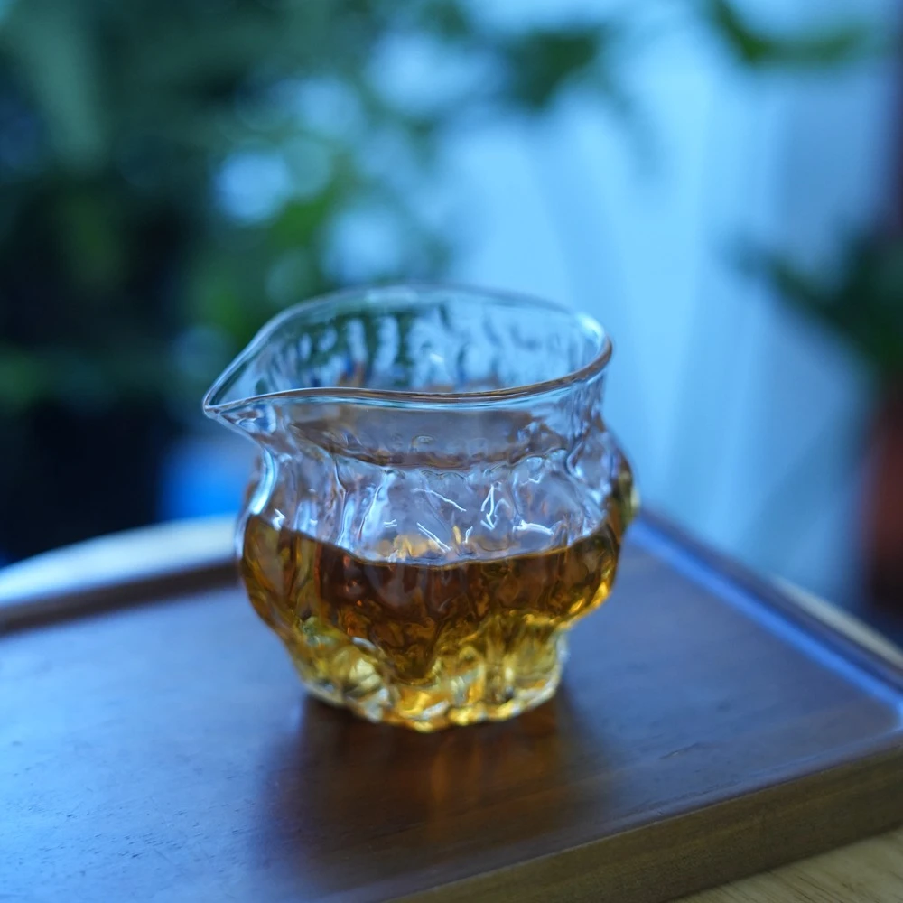 锤纹耐热玻璃公道杯核桃纹加厚水波纹公道杯大号分茶器茶海