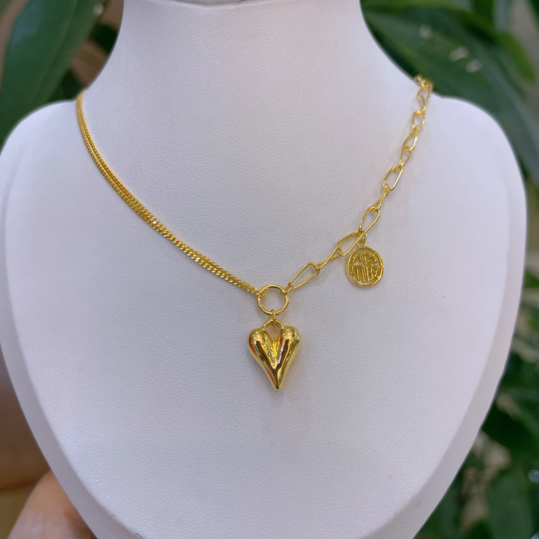 5G工艺足金999时尚设计感双链叠戴有福爱心套链