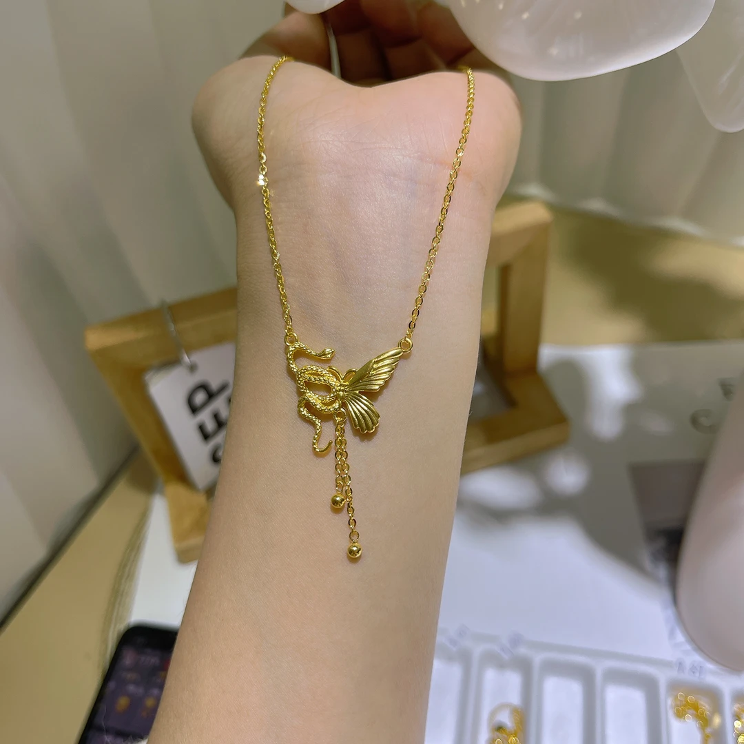5G工艺足金999小众设计款半蛇半蝶套链