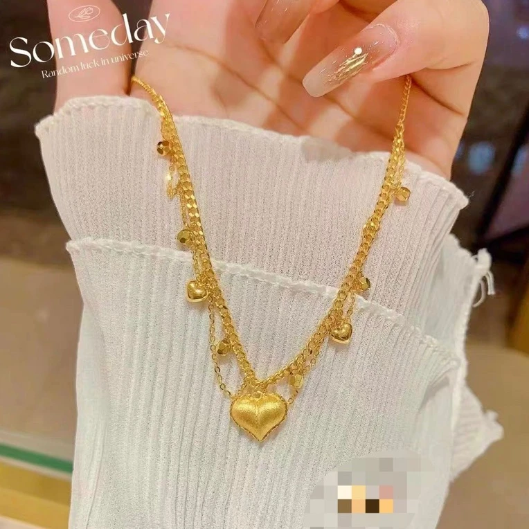 5G工艺足金999花丝爱心套链素款复古个性韩版轻奢