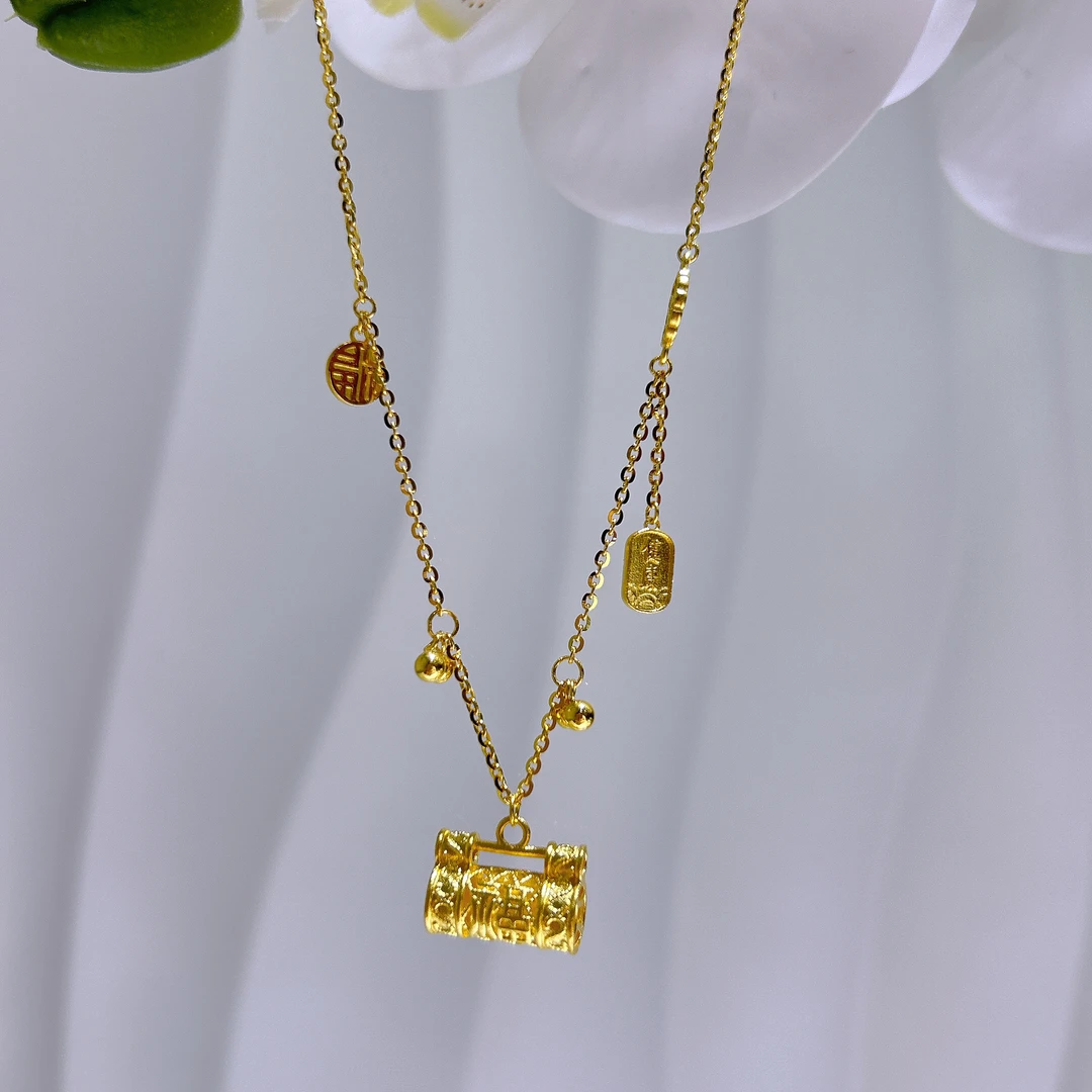 5G足金999时尚镂空健康平安福锁套链