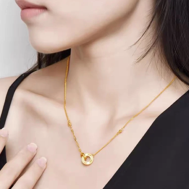 5G工艺足金999经典百搭爱意相扣套链