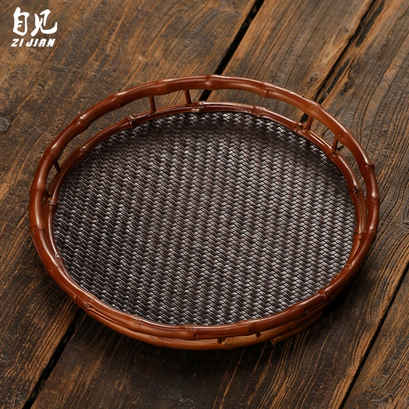 竹编茶托盘奉茶盘日式家用小型禅意功夫茶具收纳果盘茶盘干泡托盘
