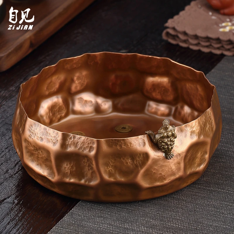 纯铜茶洗杯洗大号笔洗水洗茶渣缸手工功夫茶具茶道配件茶杯收纳