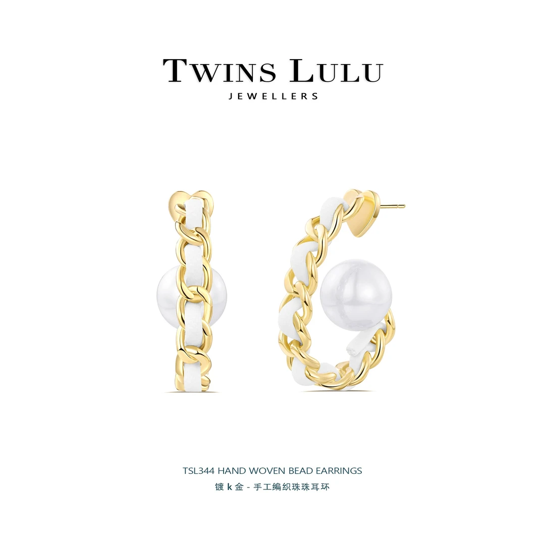 铜合金仿珍珠耳饰 小众气质手工复古C型编织珠925银针耳环TSL344