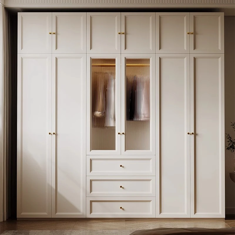 实木衣柜法式奶油风现代简约家用卧室整体组装柜子456门大衣橱