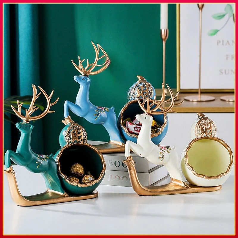 推荐创意鞋柜门口玄关钥匙收纳盒现代轻奢麋鹿装饰品摆件乔迁新居