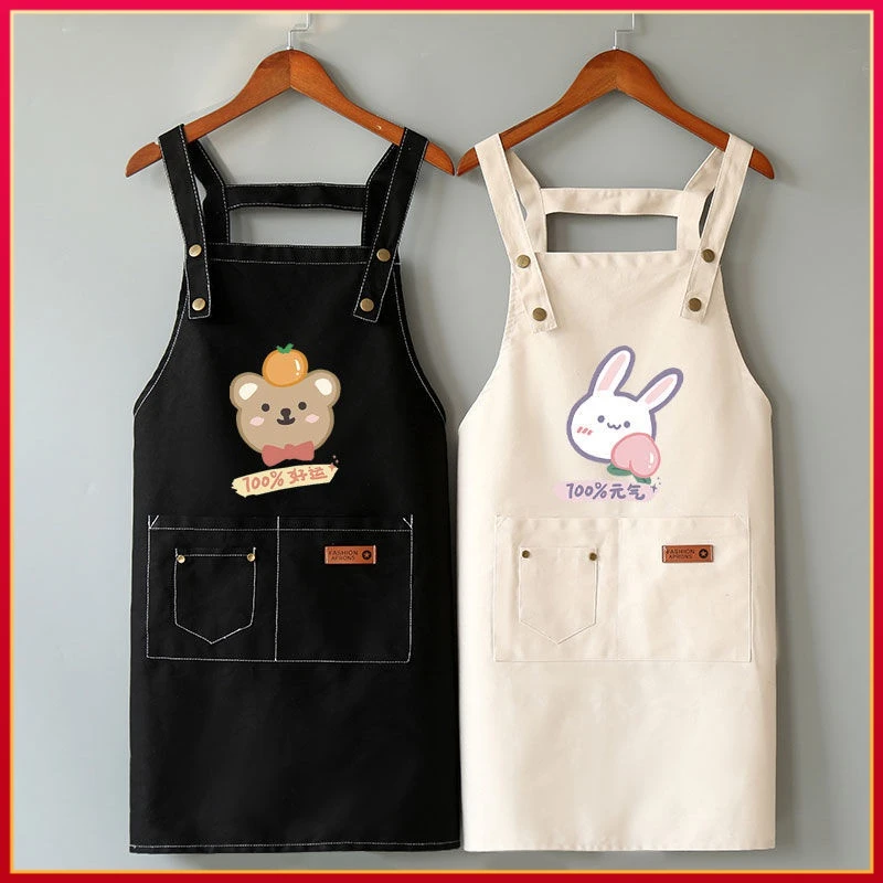 严选帆布麻围裙可爱时尚女上班工作奶茶夏季透气美甲