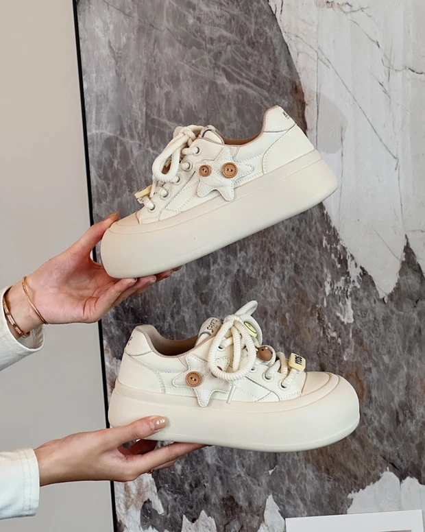 冰洁网红丑萌面包小白鞋百搭学生厚底圆头