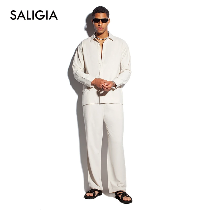 SALIGIA海风度假泡泡皱面料夏季休闲度假男士长袖衬衫