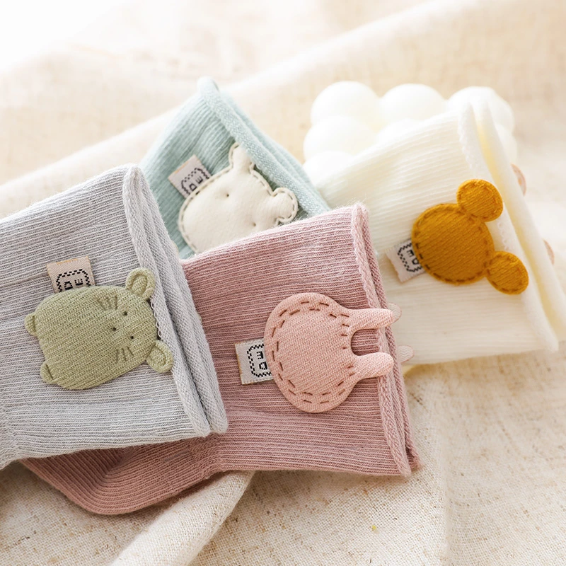 婴儿袜子宝宝春秋中筒可爱纯色新生儿幼儿中筒袜松口不勒腿柔软