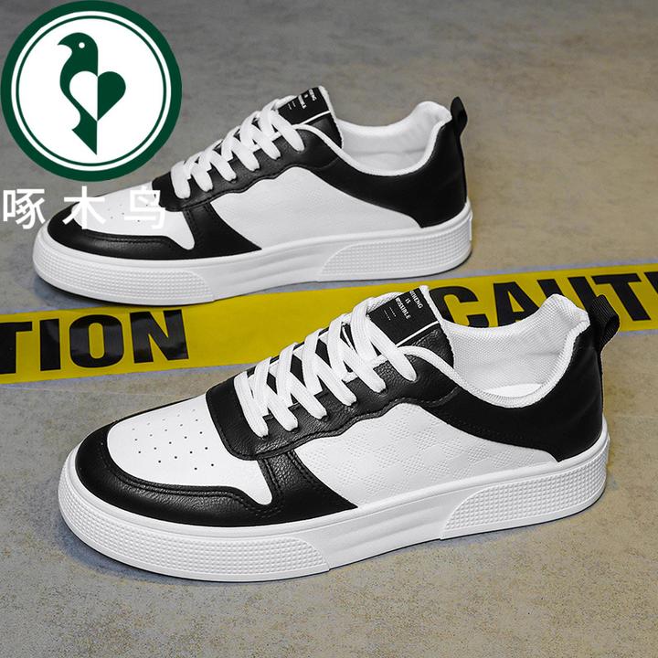 【正品】啄木鸟男鞋秋季款透气皮面小白鞋潮流百搭运动休闲鞋男款