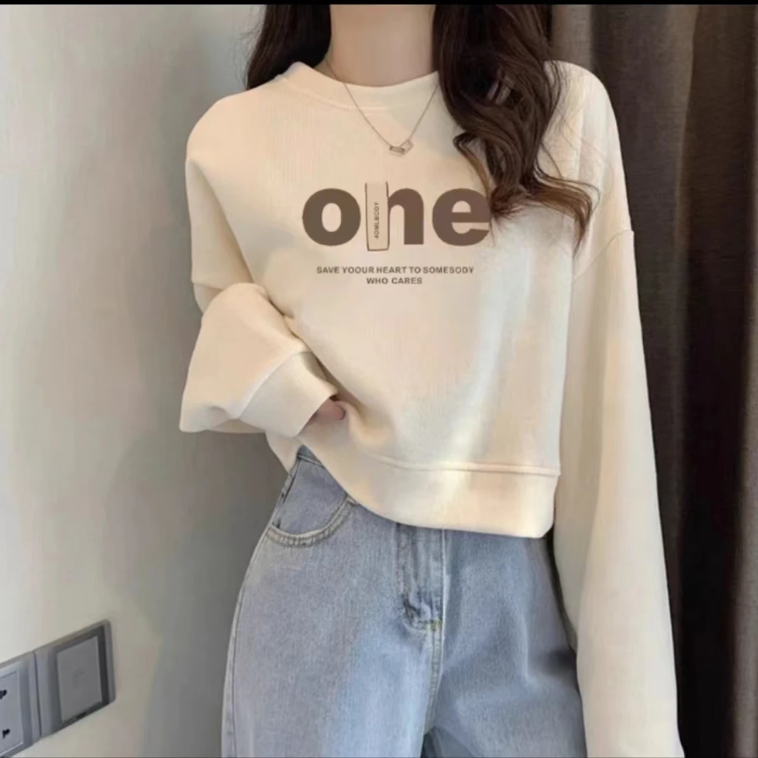 【首单直降】2024春秋短款高腰卫衣女新款休闲字母宽松圆领长袖上衣