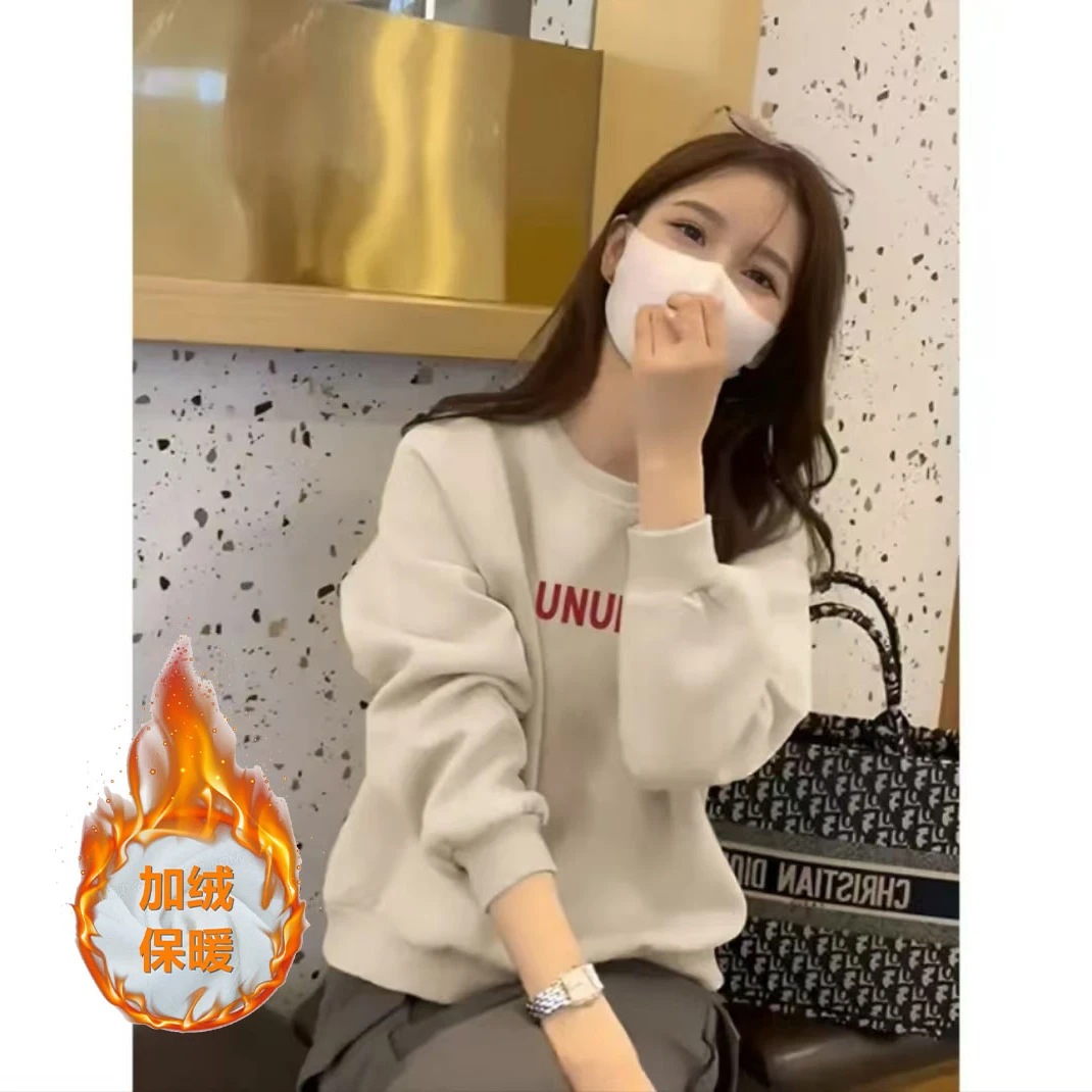 卫衣女棉秋冬2024新款爆款加绒加厚韩版宽松百搭圆领上衣女潮外套