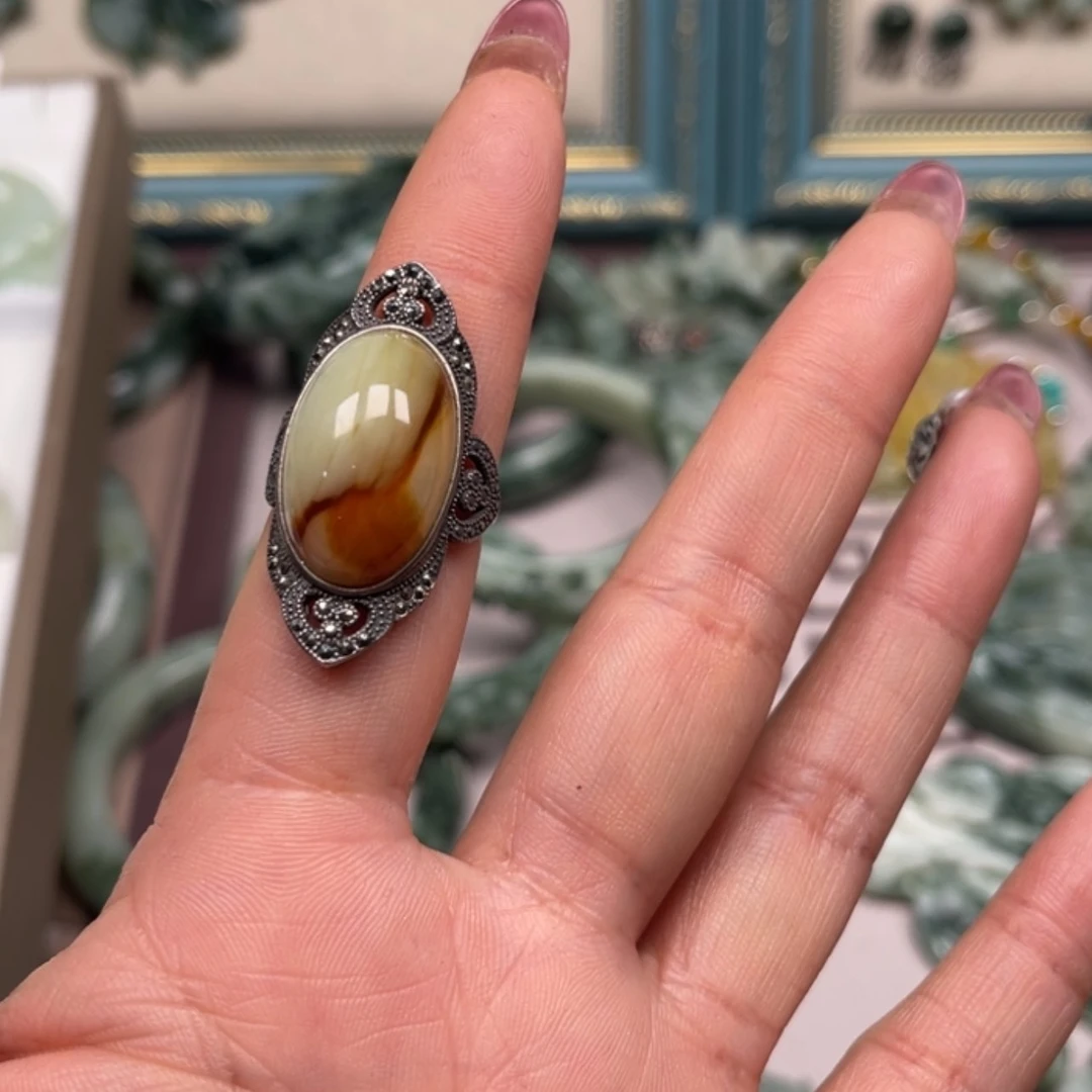 【闪购商品】蛇纹石玉戒指未镶嵌沙***。