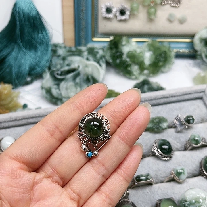 透闪石-蛇纹石玉戒指未镶嵌蛋**宝