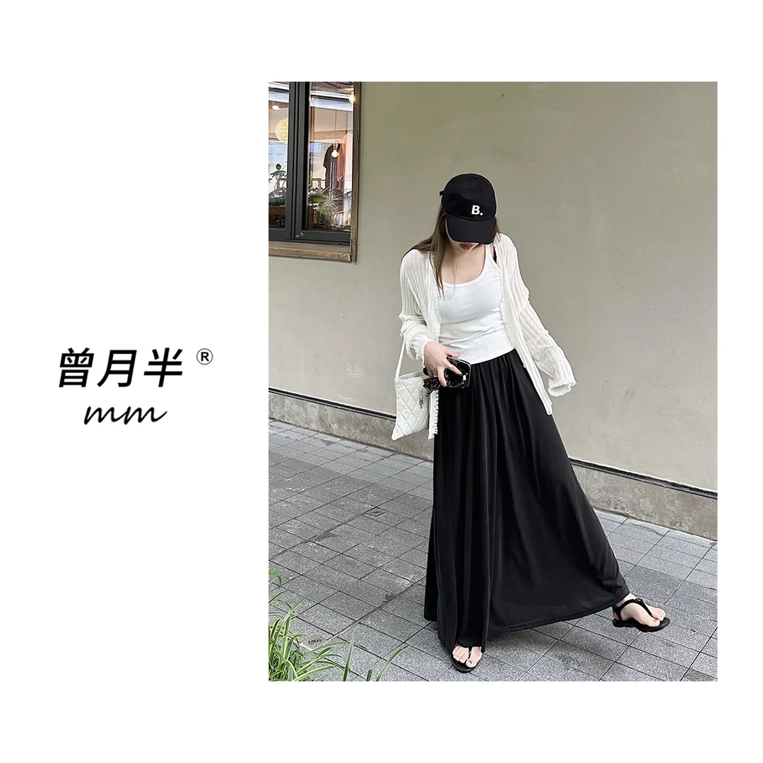 曾月半mm清仓《极简大裙摆》duang感黑色砂洗长款半身裙 ！ZQ106