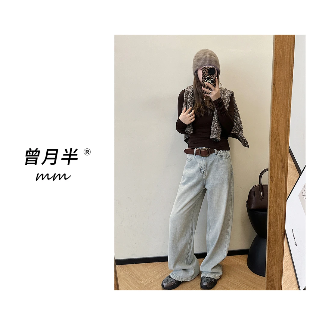 曾月半mm清仓《水洗褪色牛仔》冬天也爱穿浅色系抓绒牛仔裤！zk284