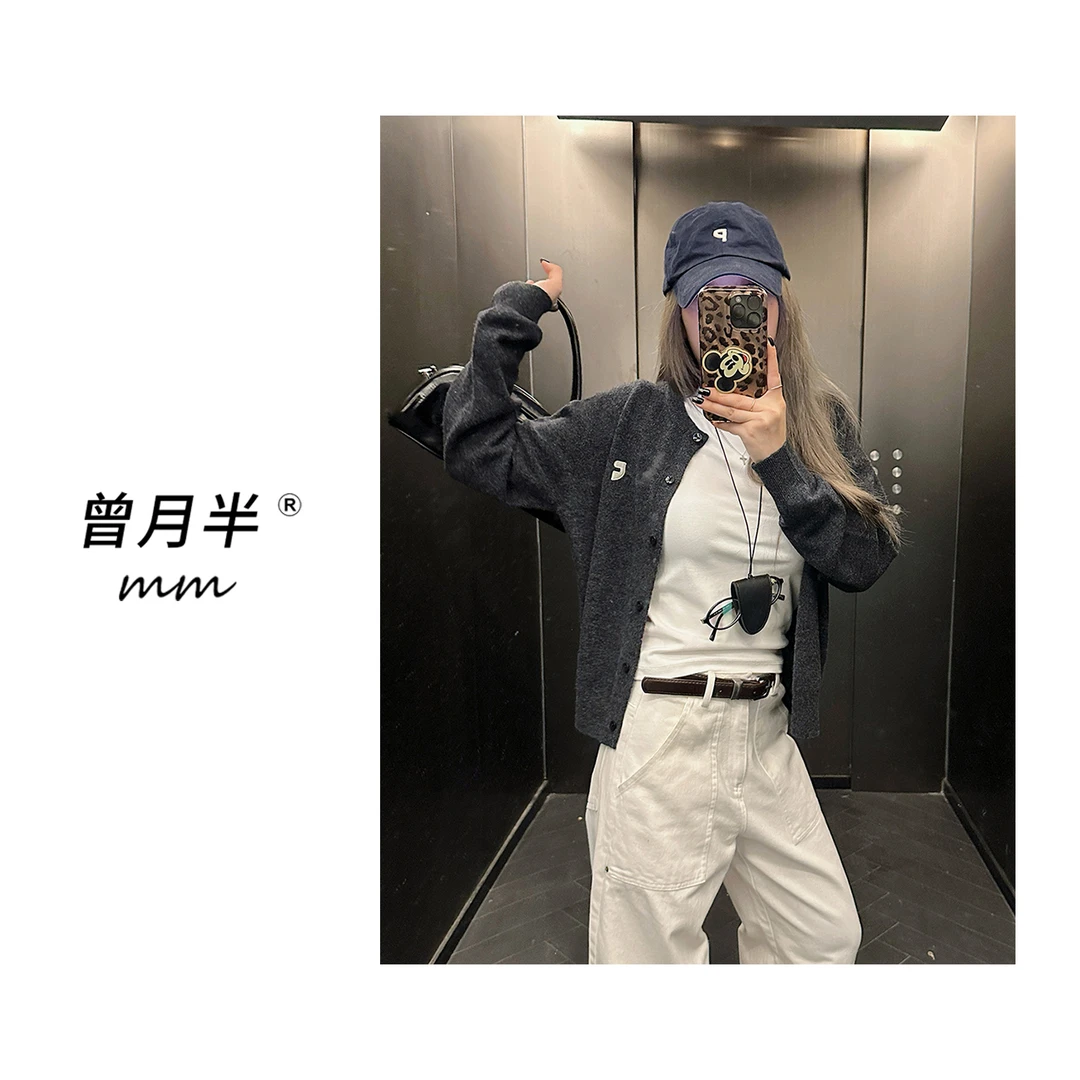 曾月半mm清仓《秋叶黄小开衫》韩国女高全羊毛刺绣开衫!ZS806