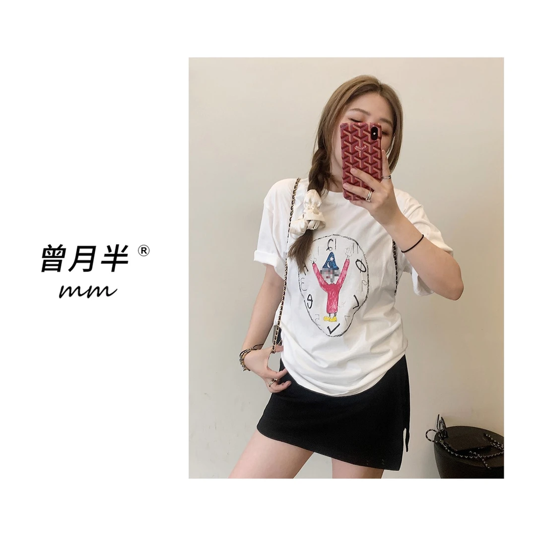 曾月半mm清仓《韩里韩气》限定卡通时钟涂鸦宽松T恤！ZS685