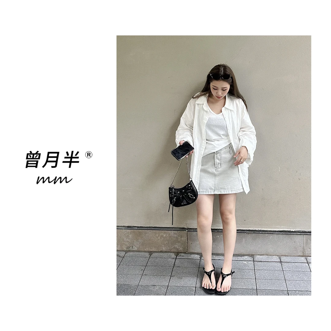 曾月半mm《沁水儿凉透》all white老钱风轻氧亚麻衬衫！ZS669