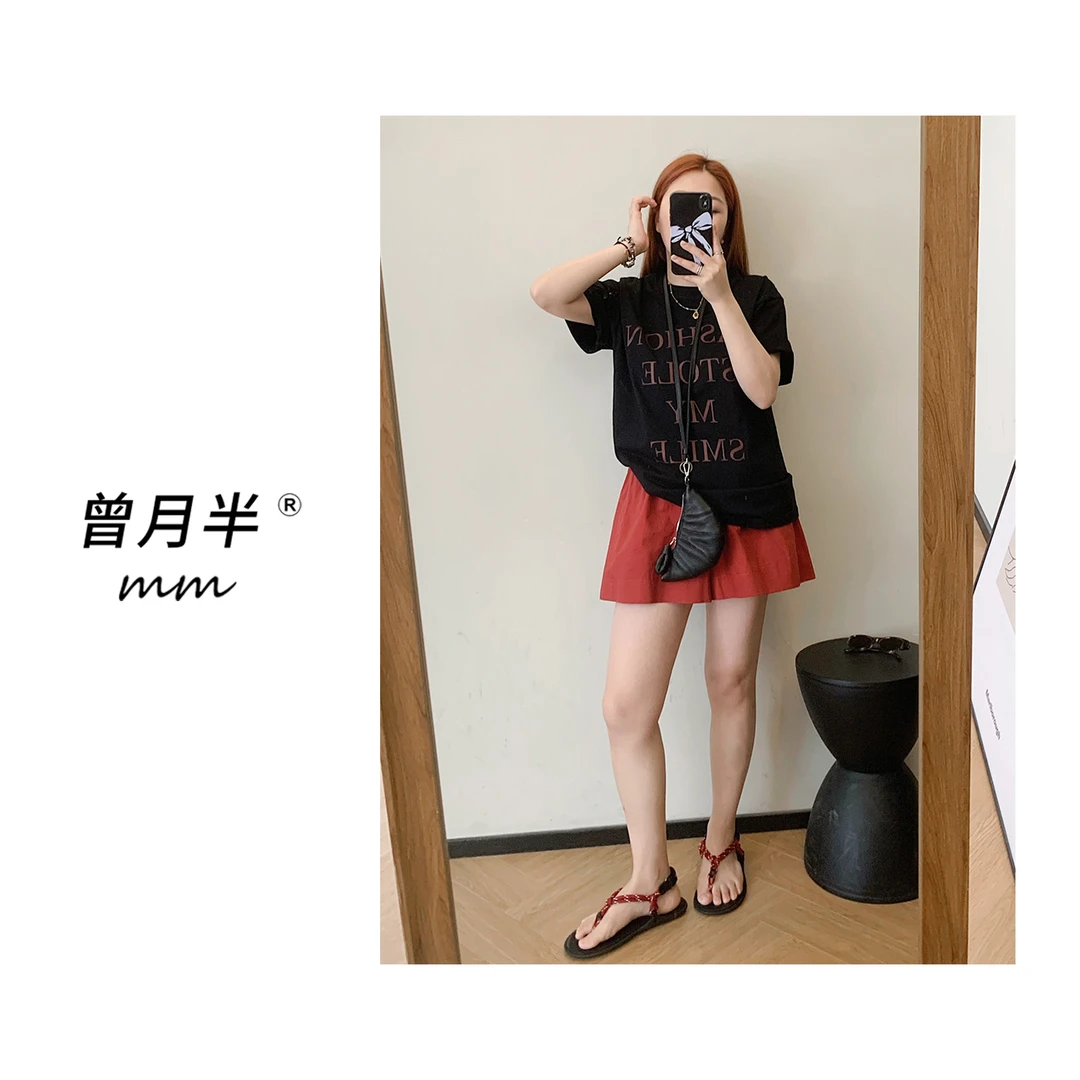 曾月半mm清仓《多巴胺沙滩裤》今夏瘦腿王松紧宽腰阔腿短裤！zk187