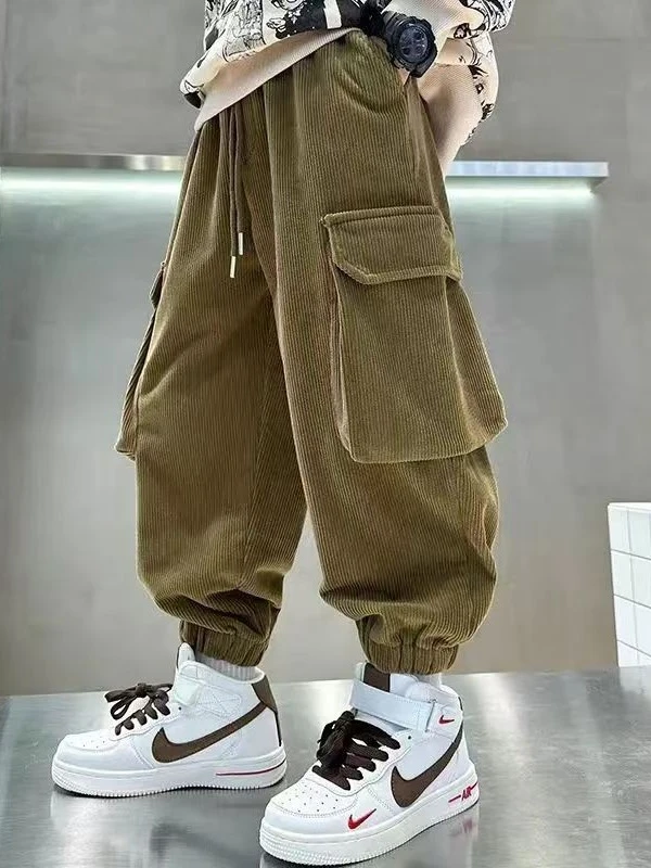 男童裤子春秋款儿童工装裤中大童宽松休闲裤灯芯绒洋气运动外穿潮