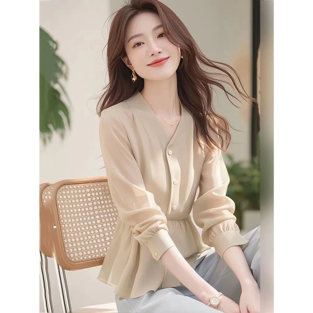2024早秋今年流行独特漂亮法式衬衣宽松遮肚子气质时尚长袖衬衫
