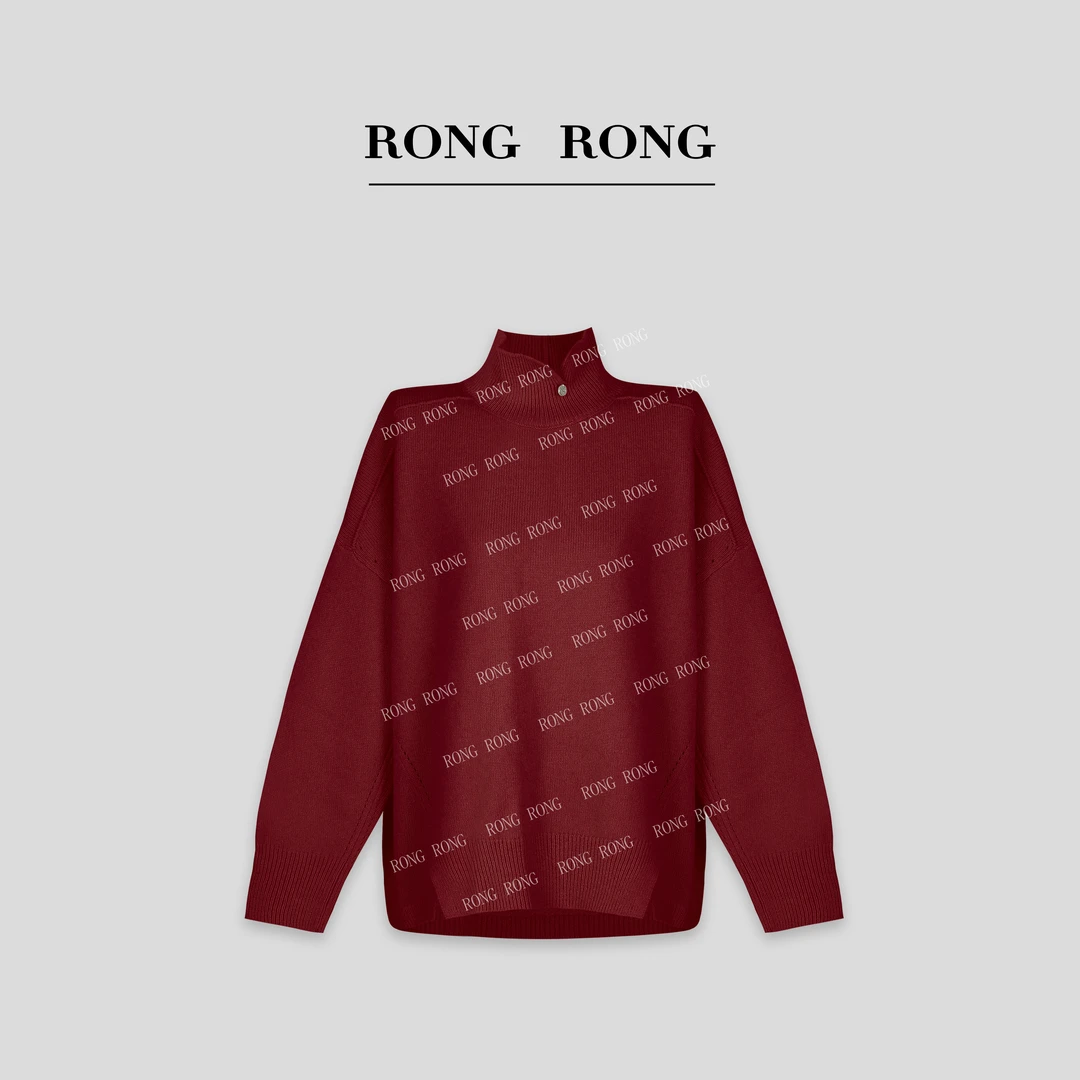 溶溶T【晨雾暖阳】RONGRONG100绵羊毛高领设计感开叉羊毛衫RR8022-1
