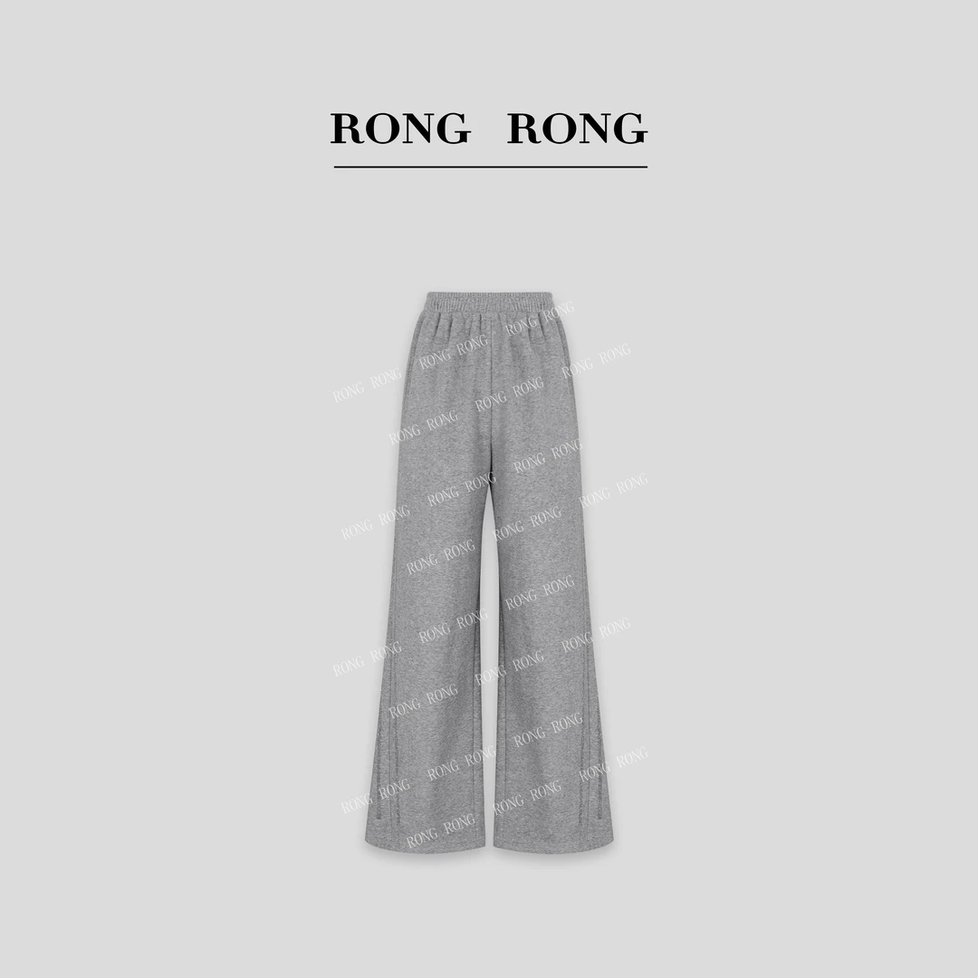 溶溶【灰雾星黛】RONGRONG  侧边分割线烫钻加绒休闲裤T-B8965957-2