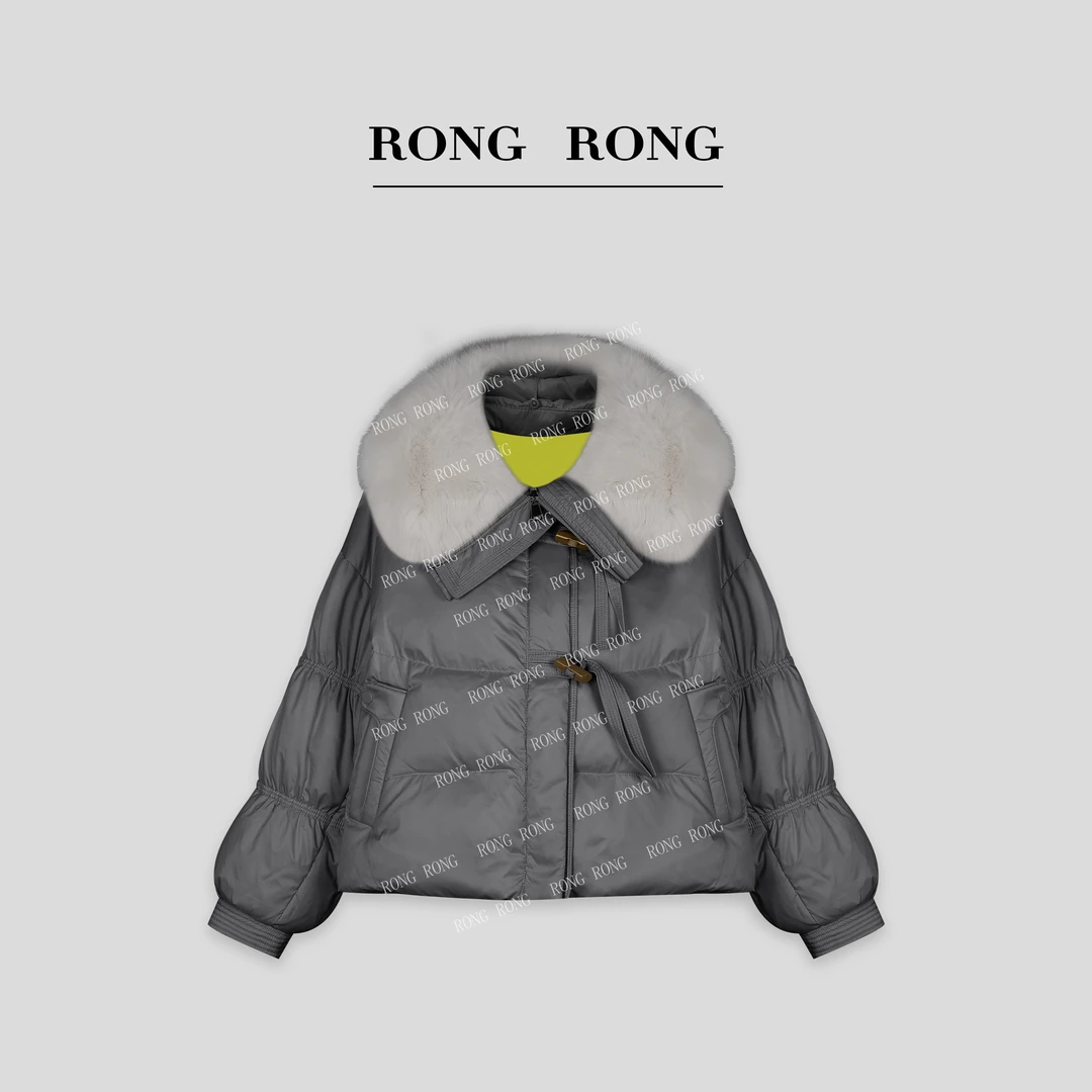 溶溶T【霁羽星途】RONGRONG 90白鹅绒大狐狸毛领三防短款羽绒服 376